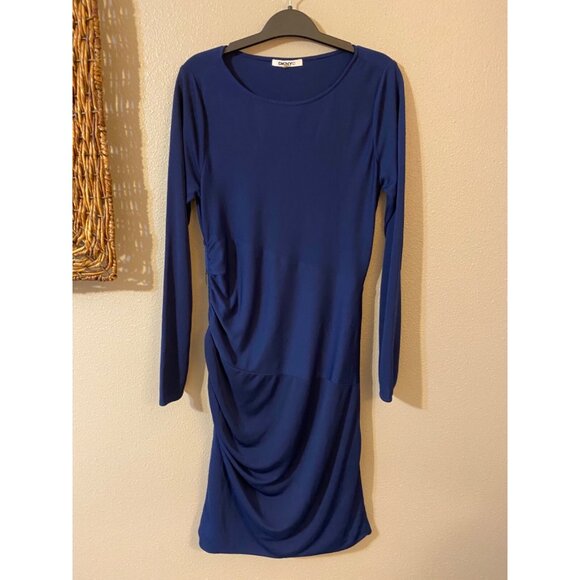 DKNYC DKNY Dress Blue M Medium 6 8 10 Long Sleeve Stretch Sheath Washable - Picture 5 of 6